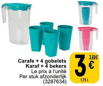 Promoties Carafe + 4 gobelets karaf + 4 bekers - Huismerk - Cora - Geldig van 06/06/2023 tot 19/06/2023 bij Cora