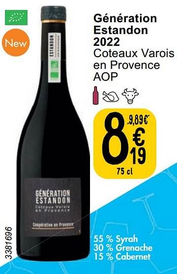 Promoties Génération estandon 2022 coteaux varois en provence - Rode wijnen - Geldig van 06/06/2023 tot 12/06/2023 bij Cora