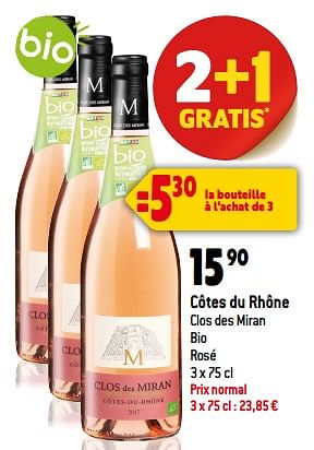 Promotions Côtes du rhône clos des miran bio rosé - Vins rosé - Valide de 31/05/2023 à 20/06/2023 chez Match