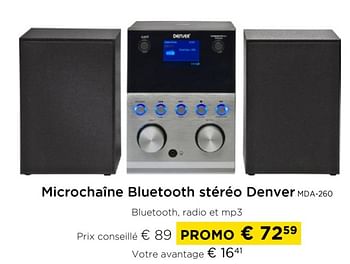 Promotions Microchaîne bluetooth stéréo denver mda-260 - Denver Electronics - Valide de 01/06/2023 à 30/06/2023 chez Molecule