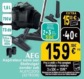 Promoties Aeg aspirateur sans sac stofzuiger zonder zak al61c2og - AEG - Geldig van 06/06/2023 tot 19/06/2023 bij Cora