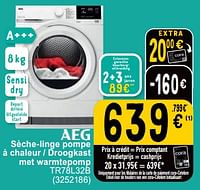 Promoties Aeg sèche-linge pompe à chaleur - droogkast met warmtepomp tr78l32b - AEG - Geldig van 06/06/2023 tot 19/06/2023 bij Cora