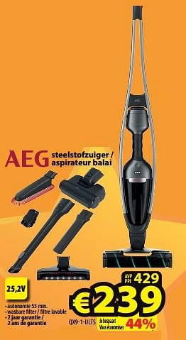 Promotions Aeg steelstofzuiger - aspirateur balai qx9-1-ults - AEG - Valide de 07/06/2023 à 14/06/2023 chez ElectroStock