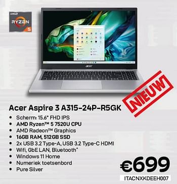 Promoties Acer aspire 3 a315-24p-r5gk - Acer - Geldig van 01/06/2023 tot 30/06/2023 bij Compudeals