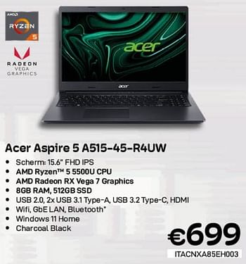 Promoties Acer aspire 5 a515-45-r4uw - Acer - Geldig van 01/06/2023 tot 30/06/2023 bij Compudeals