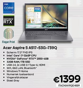 Promoties Acer aspire 5 a517-53g-739q - Acer - Geldig van 01/06/2023 tot 30/06/2023 bij Compudeals