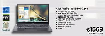 Promoties Acer aspire 7 a715-51g-72n4 - Acer - Geldig van 01/06/2023 tot 30/06/2023 bij Compudeals
