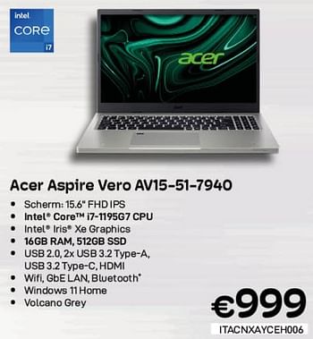 Promoties Acer aspire vero av15-51-7940 - Acer - Geldig van 01/06/2023 tot 30/06/2023 bij Compudeals