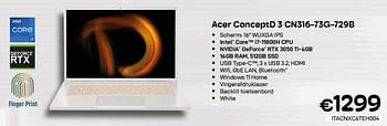 Promoties Acer conceptd 3 cn316-73g-729b - Acer - Geldig van 01/06/2023 tot 30/06/2023 bij Compudeals