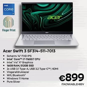 Promoties Acer swift 3 sf314-511-7013 - Acer - Geldig van 01/06/2023 tot 30/06/2023 bij Compudeals