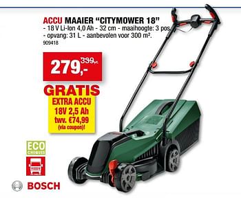 Promoties Bosch accu maaier citymower 18 - Bosch - Geldig van 07/06/2023 tot 18/06/2023 bij Hubo