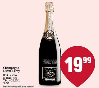 Promoties Champagne duval-leroy brut réserve of demi-sec - Champagne - Geldig van 08/06/2023 tot 14/06/2023 bij Delhaize