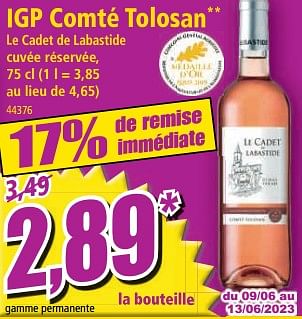 Promotions Igp comté tolosan - Vins rosé - Valide de 07/06/2023 à 14/06/2023 chez Norma