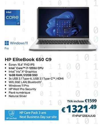 Promotions Hp elitebook 650 g9 - HP - Valide de 01/06/2023 à 30/06/2023 chez Compudeals