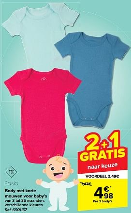 Promotions Body met korte mouwen voor baby’s - Tex - Valide de 07/06/2023 à 19/06/2023 chez Carrefour