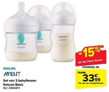 Promoties Set van 3 babyflessen natural basic - Philips - Geldig van 07/06/2023 tot 19/06/2023 bij Carrefour