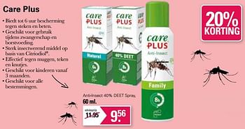 Promoties Anti-insect 40% deet spray - Care Plus - Geldig van 31/05/2023 tot 17/06/2023 bij De Online Drogist
