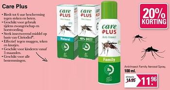 Promoties Anti-insect family aerosol spray - Care Plus - Geldig van 31/05/2023 tot 17/06/2023 bij De Online Drogist