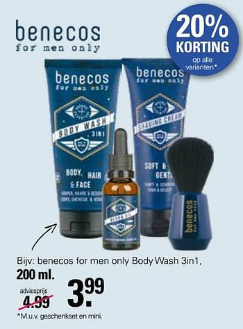 Promoties Benecos for men only body wash 3in1 - Benecos - Geldig van 31/05/2023 tot 17/06/2023 bij De Online Drogist
