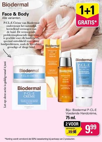 Promoties Biodermal p-cl-e voedende handcrème - Biodermal - Geldig van 31/05/2023 tot 17/06/2023 bij De Online Drogist