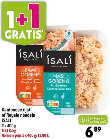 Promoties Kantonese rijst of royale noedels isali - Isali - Geldig van 07/06/2023 tot 13/06/2023 bij Smatch