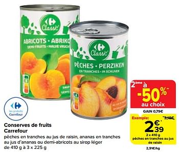 Promotions Pêches en tranches au jus de raisin - Produit maison - Carrefour  - Valide de 07/06/2023 à 13/06/2023 chez Carrefour