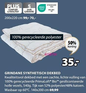 Promoties Grindane synthetisch dekbed - Huismerk - Jysk - Geldig van 05/06/2023 tot 30/06/2023 bij Jysk