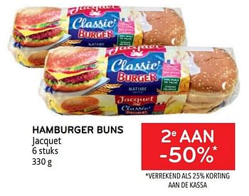 Promoties Hamburger buns jacquet 2e aan -50% - Jacquet - Geldig van 14/06/2023 tot 27/06/2023 bij Alvo