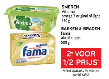 Promoties Smeren vitelma + bakken + braden fama 2e voor 1-2 prijs - Huismerk - Alvo - Geldig van 14/06/2023 tot 27/06/2023 bij Alvo