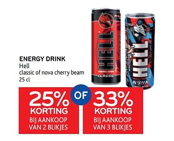 Promoties Energy drink hell 25% korting bij aankoop van 2 blikjes of 33% korting bij aankoop van 3 blikjes - Hell - Geldig van 14/06/2023 tot 27/06/2023 bij Alvo