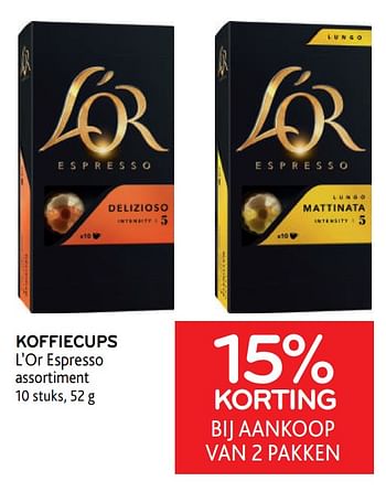 Promoties Koffiecups l’or espresso 15% korting bij aankoop van 2 pakken - Douwe Egberts - Geldig van 14/06/2023 tot 27/06/2023 bij Alvo