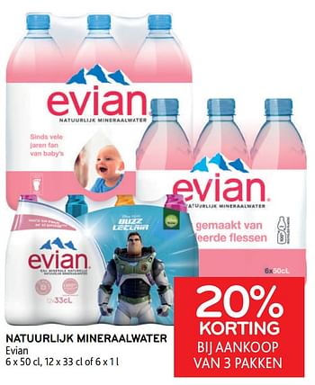 Promoties Natuurlijk mineraalwater evian 20% korting bij aankoop van 3 pakken - Evian - Geldig van 14/06/2023 tot 27/06/2023 bij Alvo