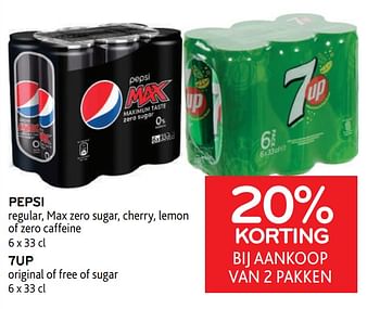 Promoties Pepsi + 7up 20% korting bij aankoop van 2 pakken - Huismerk - Alvo - Geldig van 14/06/2023 tot 27/06/2023 bij Alvo