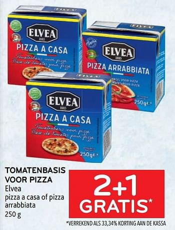 Promoties Tomatenbasis voor pizza elvea 2+1 gratis - Elvea - Geldig van 14/06/2023 tot 27/06/2023 bij Alvo