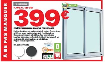 Promotions Fenêtre aluminium blanche coulissante - Produit Maison - Brico Depot - Valide de 02/06/2023 à 23/06/2023 chez Brico Depot