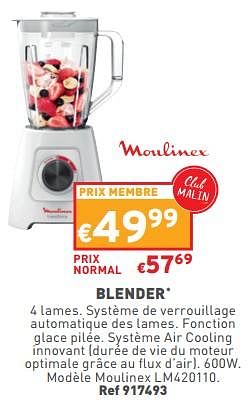 Promotions Blender moulinex lm420110 - Moulinex - Valide de 07/06/2023 à 12/06/2023 chez Trafic