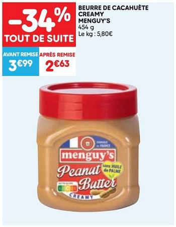 Promotions Beurre de cacahuète creamy menguy`s - Menguy's - Valide de 07/06/2023 à 13/06/2023 chez Leader Price