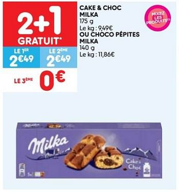 Promotions Cake + choc milka ou choco pépites milka - Milka - Valide de 07/06/2023 à 13/06/2023 chez Leader Price
