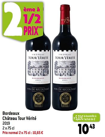 Promotions Bordeaux château tour vérité - Vins rouges - Valide de 07/06/2023 à 13/06/2023 chez Match