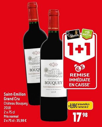 Promoties Saint-emilion grand cru château bouquey - Rode wijnen - Geldig van 07/06/2023 tot 13/06/2023 bij Match