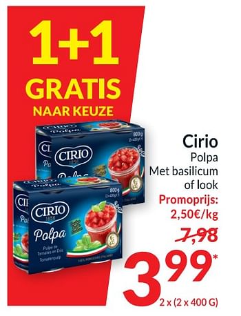 Promoties Cirio polpa met basilicum of look - CIRIO - Geldig van 13/06/2023 tot 18/06/2023 bij Intermarche