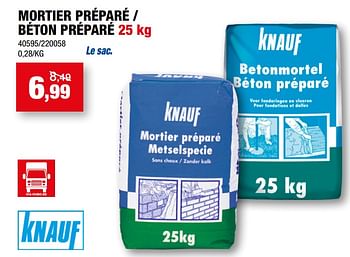 Promotions Mortier préparé - béton préparé - Knauf - Valide de 07/06/2023 à 18/06/2023 chez Hubo