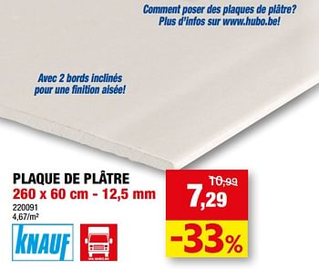 Promotions Plaque de plâtre - Knauf - Valide de 07/06/2023 à 18/06/2023 chez Hubo