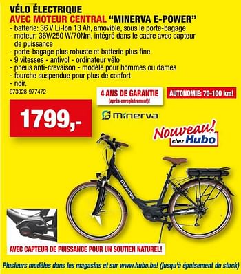 Promoties Vélo électrique avec moteur central minerva e-power - Minerva - Geldig van 07/06/2023 tot 18/06/2023 bij Hubo