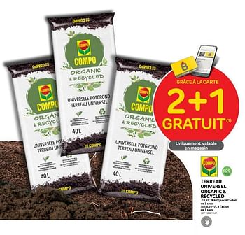 Promoties Terreau universel organic + recycled - Compo - Geldig van 14/06/2023 tot 26/06/2023 bij Brico