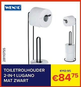 Promoties Toiletrolhouder 2-in-1 lugano mat zwart - Wenko - Geldig van 01/06/2023 tot 30/06/2023 bij Euro Shop