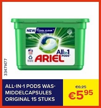 Promoties All-in-1 pods wasmiddelcapsules original - Ariel - Geldig van 01/06/2023 tot 30/06/2023 bij Euro Shop