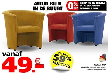 Promoties Fauteuil jura - Huismerk - Seats and Sofas - Geldig van 13/06/2023 tot 30/06/2023 bij Seats and Sofas