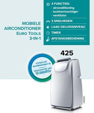 Promoties Mobiele airconditioner euro tools 3-in-1 12000btu - Euro Tools - Geldig van 09/06/2023 tot 31/08/2023 bij Euro Shop