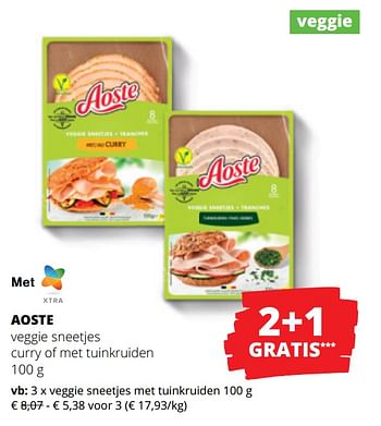Promoties Aoste veggie sneetjes met tuinkruiden - Aoste - Geldig van 15/06/2023 tot 28/06/2023 bij Spar (Colruytgroup)